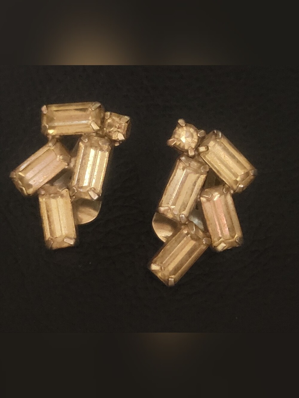 Vintage 1950s Signed Weiss Clear Rhinestone Baguette Clip-On Earrings Hollywood